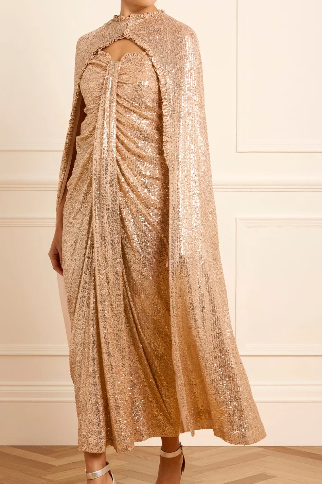 Responsibly Sourced | Capes^Needle & Thread Amora Long Cape Gold