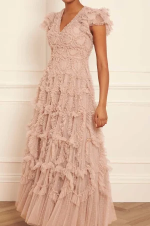 Evening Dresses | Responsibly Sourced^Needle & Thread Amorette V-Neck Gown Beige