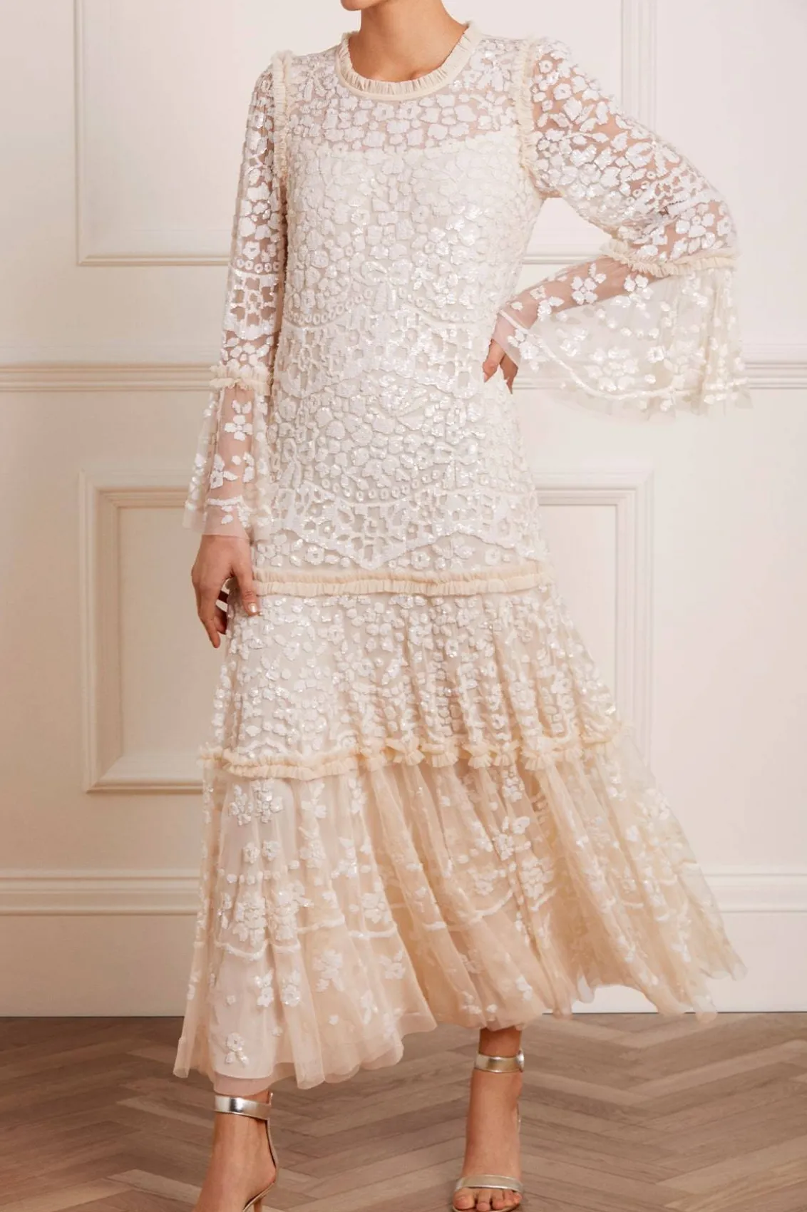 Bridal | Evening Dresses^Needle & Thread Annie Sequin Tiered Ankle Gown Champagne