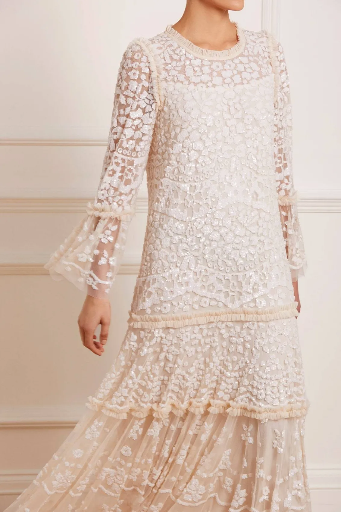 Bridal | Evening Dresses^Needle & Thread Annie Sequin Tiered Ankle Gown Champagne