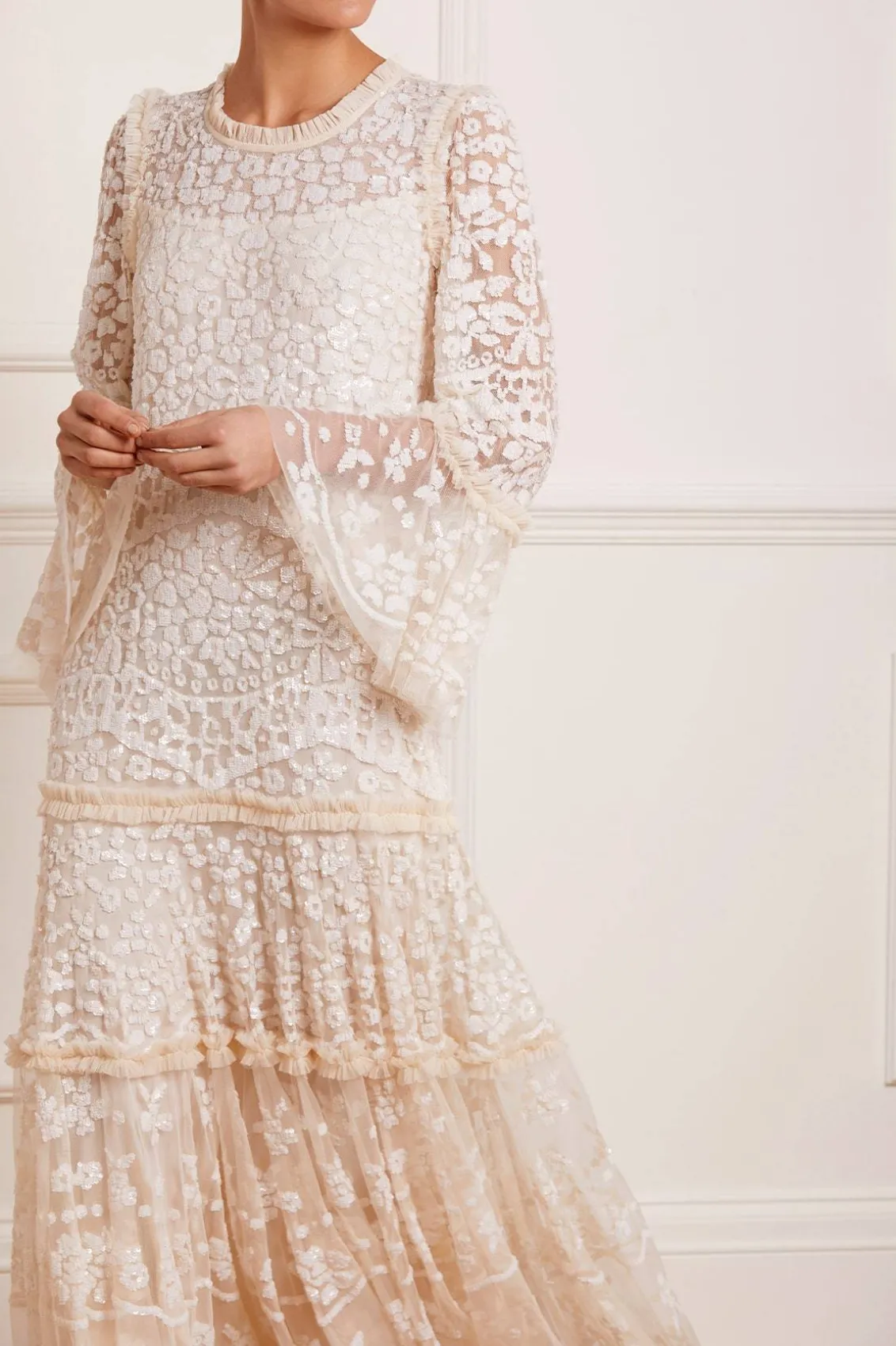 Bridal | Evening Dresses^Needle & Thread Annie Sequin Tiered Ankle Gown Champagne