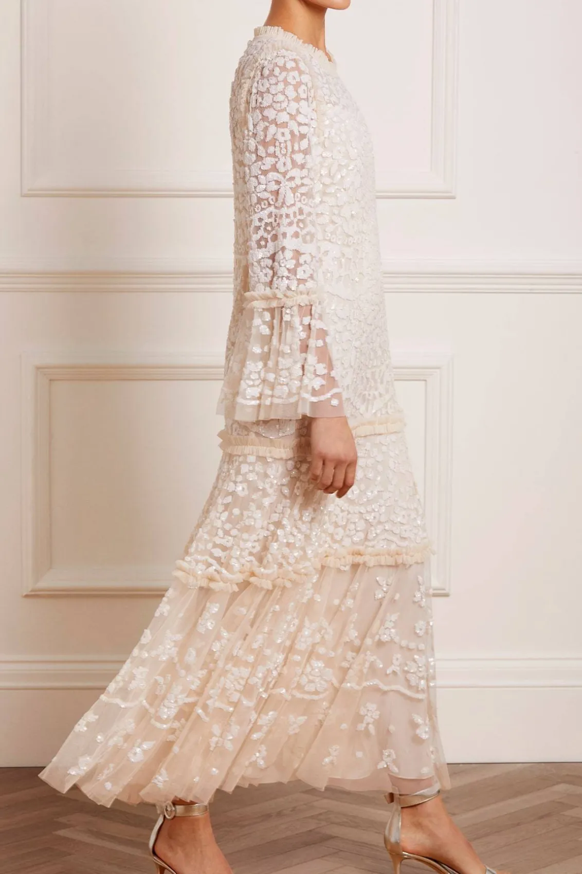 Bridal | Evening Dresses^Needle & Thread Annie Sequin Tiered Ankle Gown Champagne