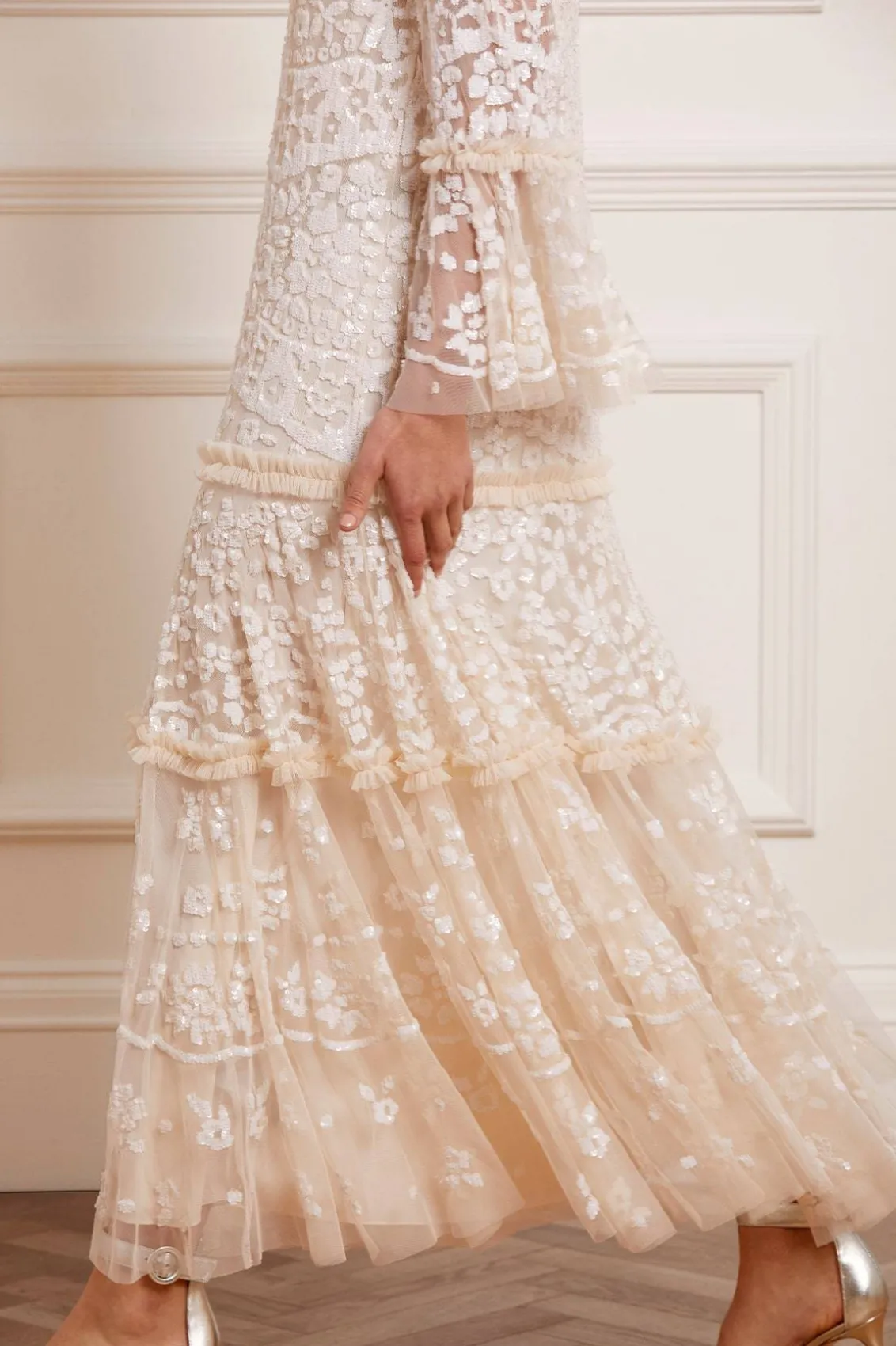 Bridal | Evening Dresses^Needle & Thread Annie Sequin Tiered Ankle Gown Champagne