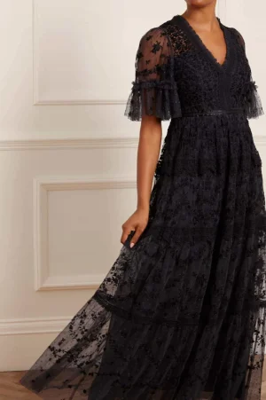 Evening Dresses | Embroidered Dresses^Needle & Thread Araminta Lace Gown Black