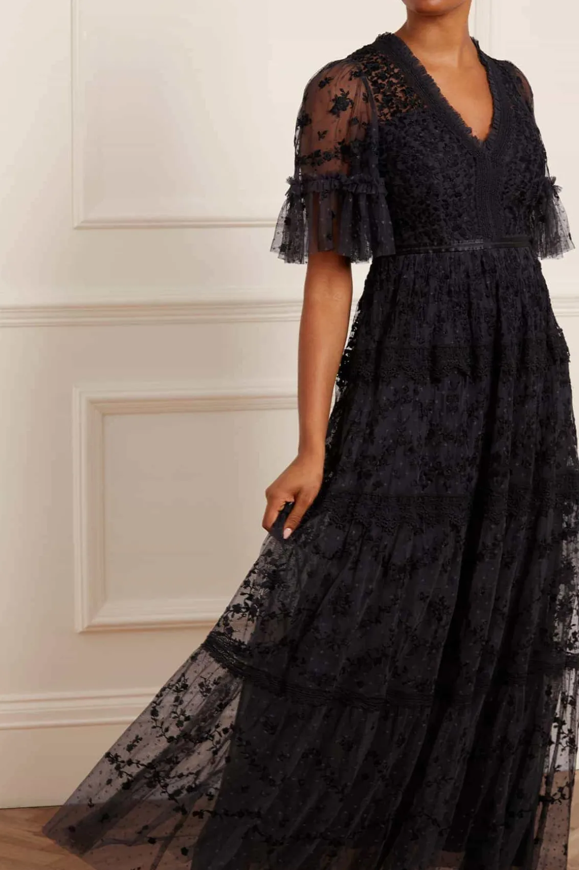 Evening Dresses | Embroidered Dresses^Needle & Thread Araminta Lace Gown Black