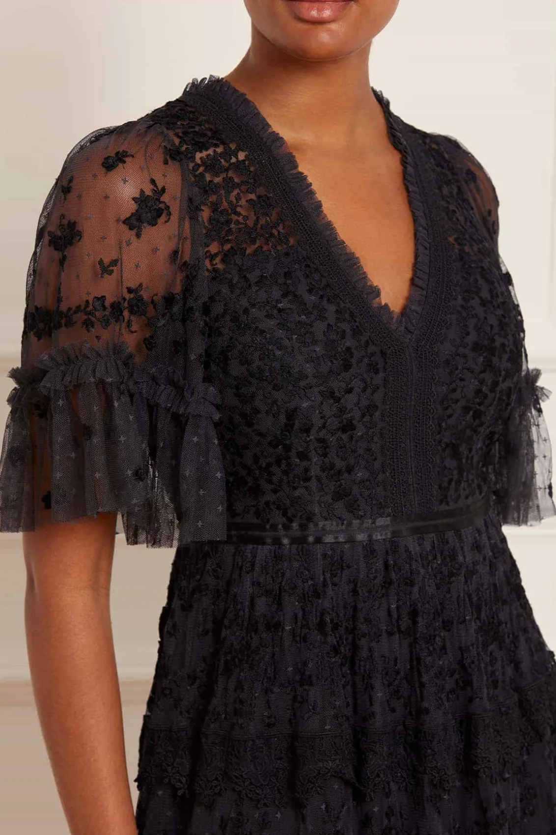 Evening Dresses | Embroidered Dresses^Needle & Thread Araminta Lace Gown Black