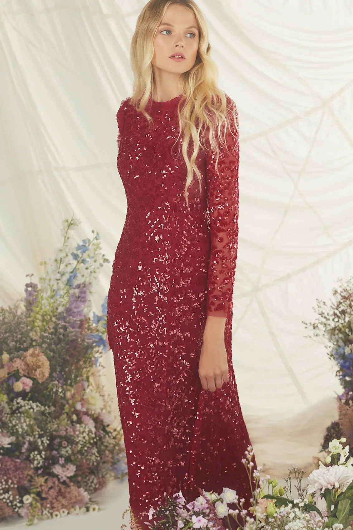 Mummy & Me | Evening Dresses^Needle & Thread Aurelia Long Sleeve Gown Red