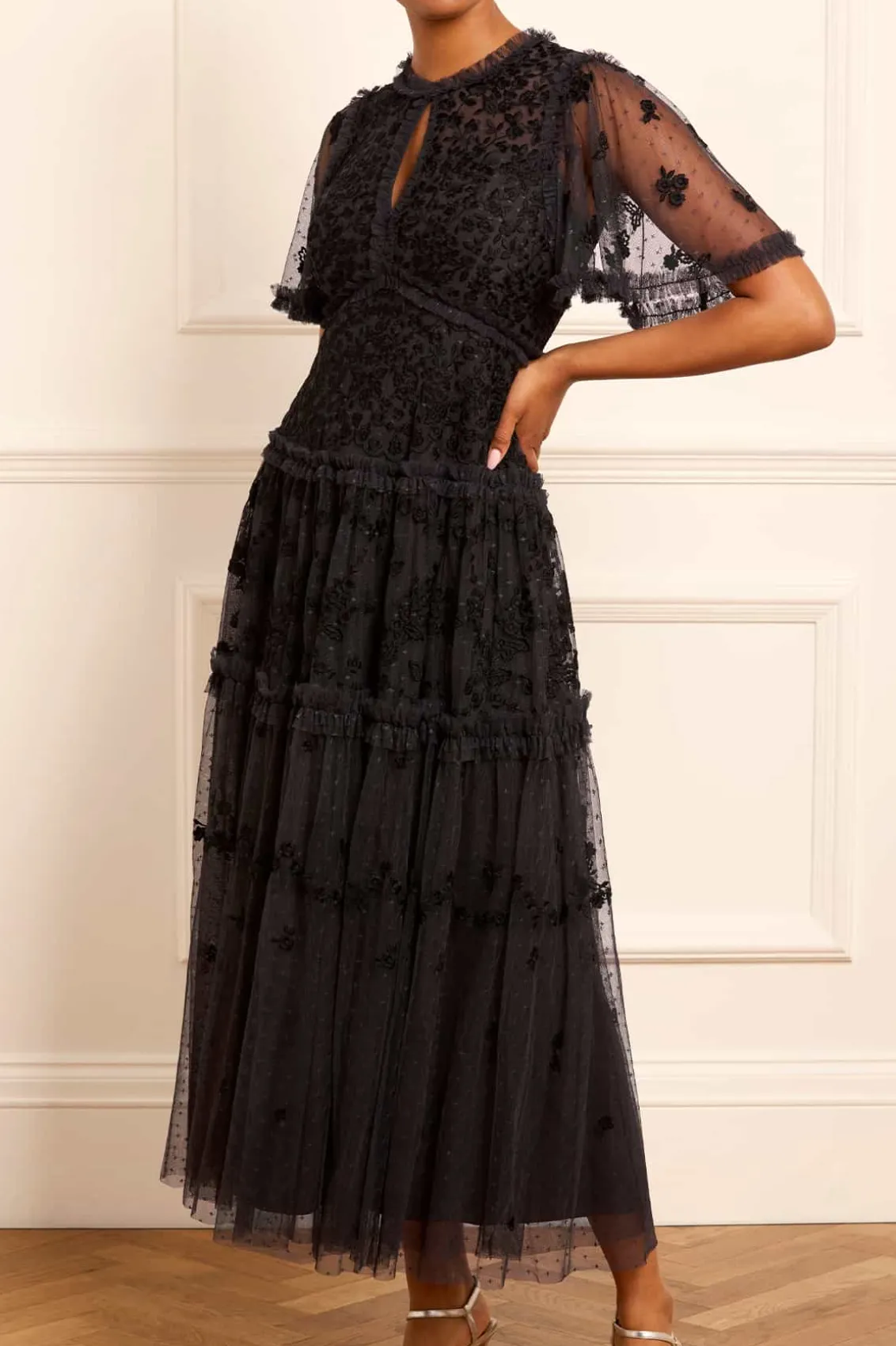 Evening Dresses | Embroidered Dresses^Needle & Thread Autumn Lace Ankle Gown Black