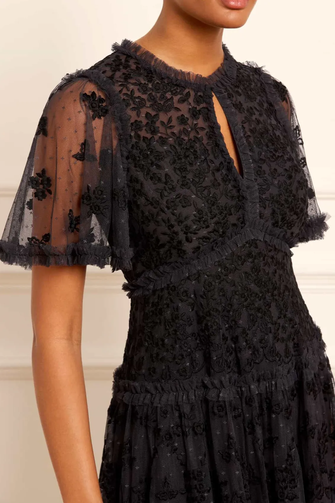 Evening Dresses | Embroidered Dresses^Needle & Thread Autumn Lace Ankle Gown Black