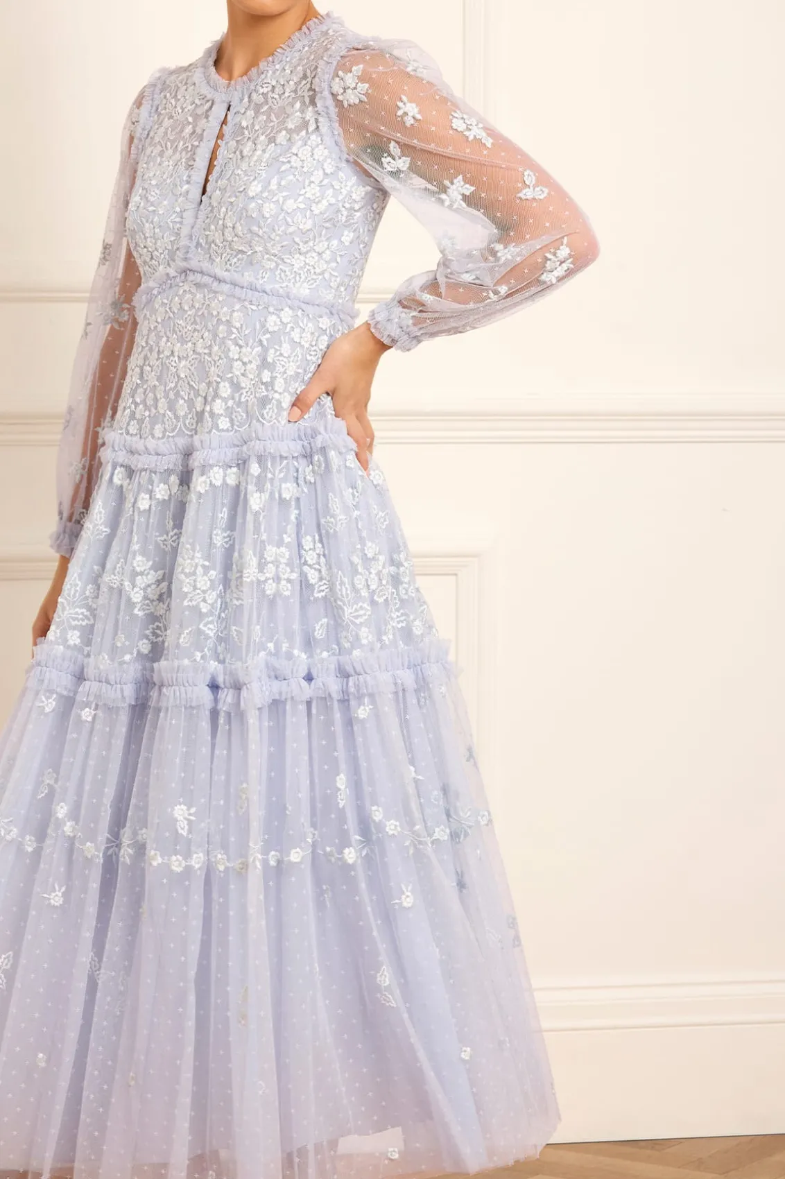 Evening Dresses | Embroidered Dresses^Needle & Thread Autumn Lace Long Sleeve Ankle Gown Blue