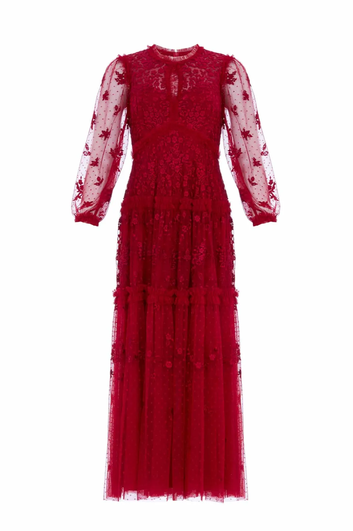 Evening Dresses | Embroidered Dresses^Needle & Thread Autumn Lace Long Sleeve Ankle Gown Red