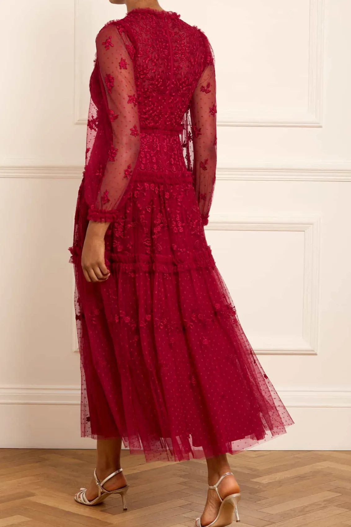 Evening Dresses | Embroidered Dresses^Needle & Thread Autumn Lace Long Sleeve Ankle Gown Red