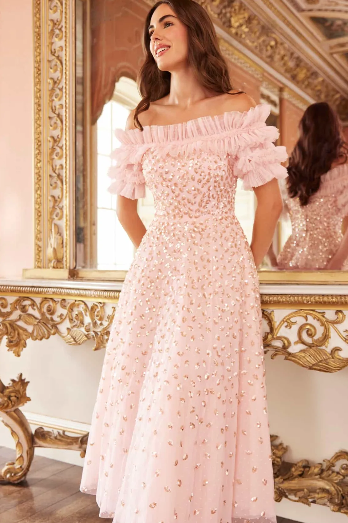 Mummy & Me | Embellished Dresses^Needle & Thread Autumn Leaves Off-Shoulder Ballerina Dress Pink