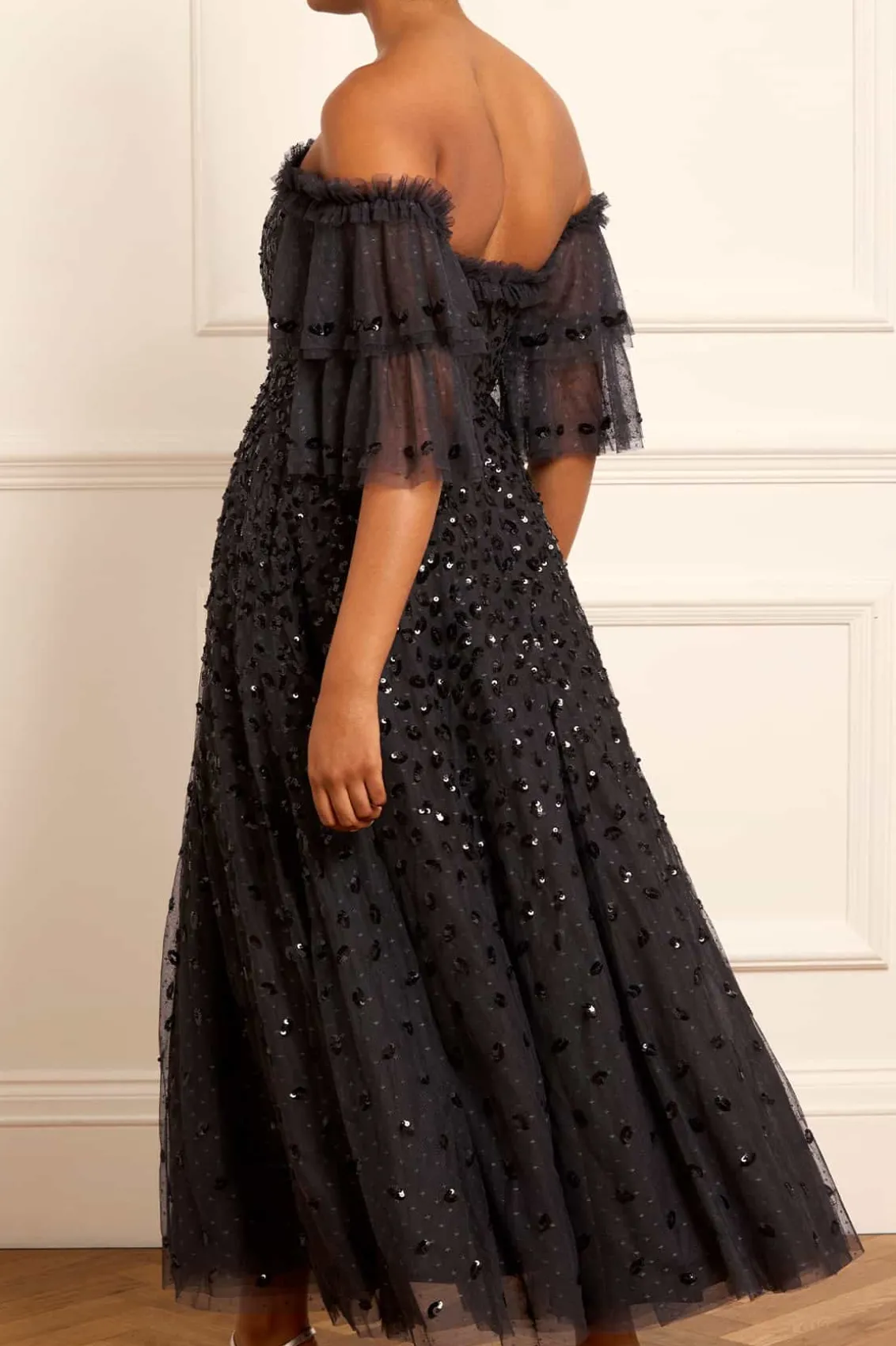 Evening Dresses | Embellished Dresses^Needle & Thread Autumn Leaves Off-Shoulder Ankle Gown Black