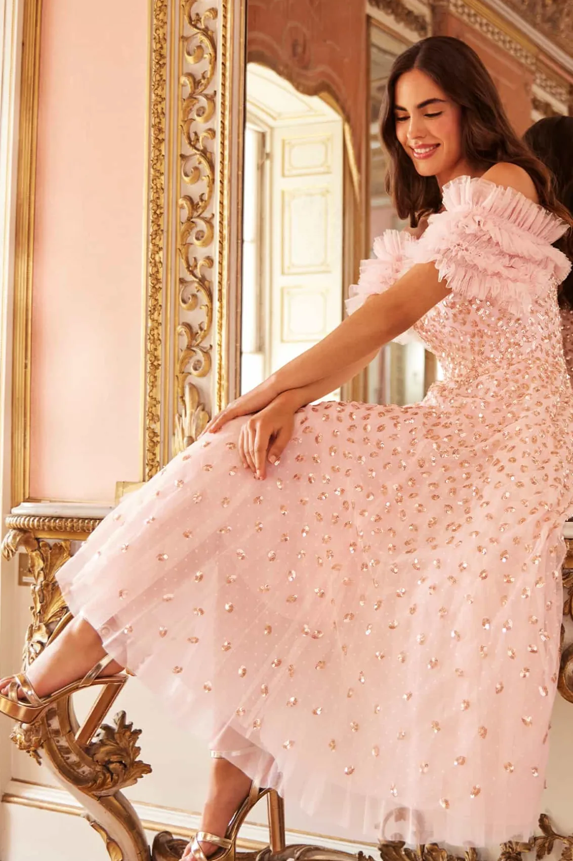 Mummy & Me | Embellished Dresses^Needle & Thread Autumn Leaves Off-Shoulder Ballerina Dress Pink