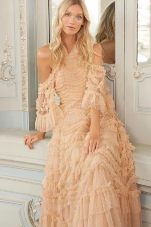 Evening Dresses | Responsibly Sourced^Needle & Thread Bronte Off-Shoulder Gown Gold