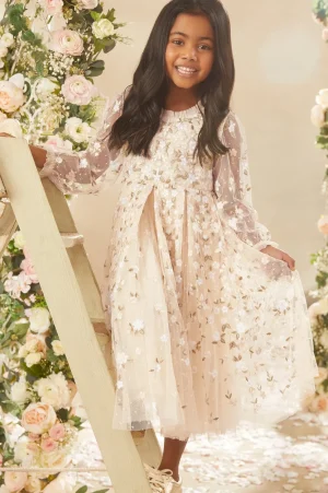 Mummy & Me | Flower Girl^Needle & Thread Camellia Ditsy Long Sleeve Kids Dress Champagne