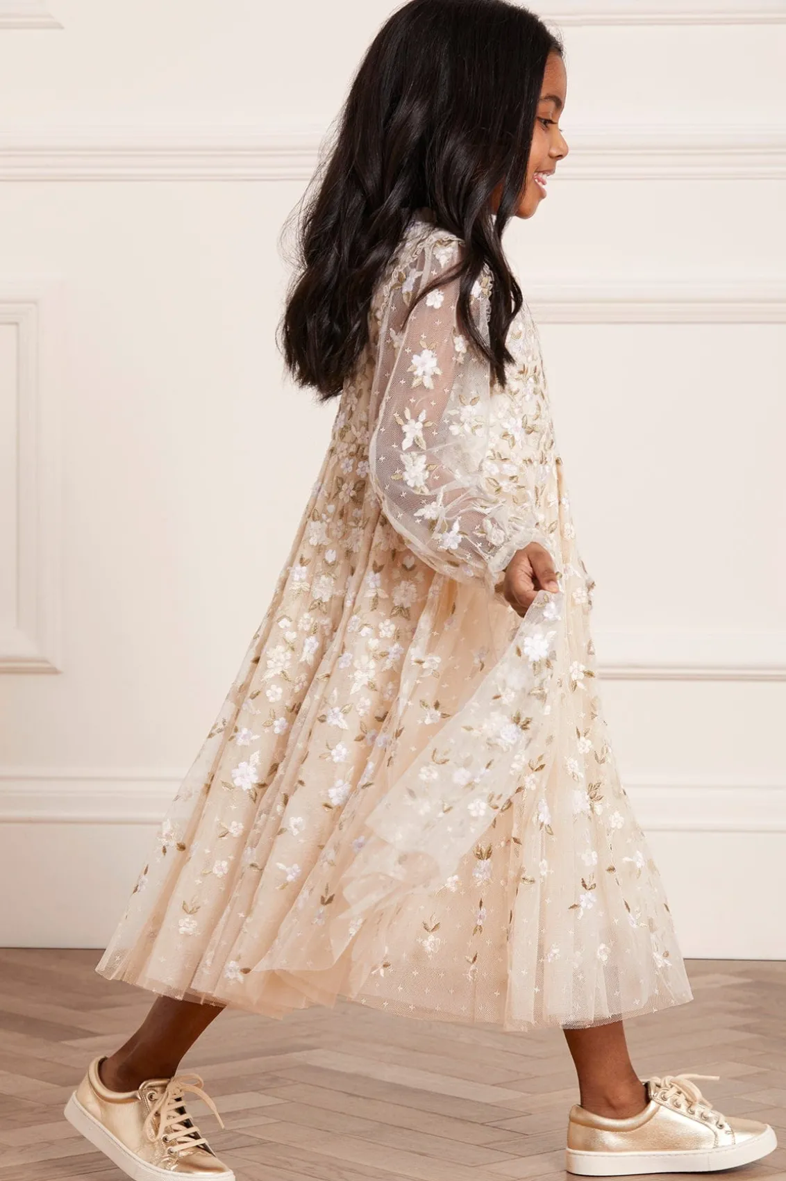 Mummy & Me | Flower Girl^Needle & Thread Camellia Ditsy Long Sleeve Kids Dress Champagne