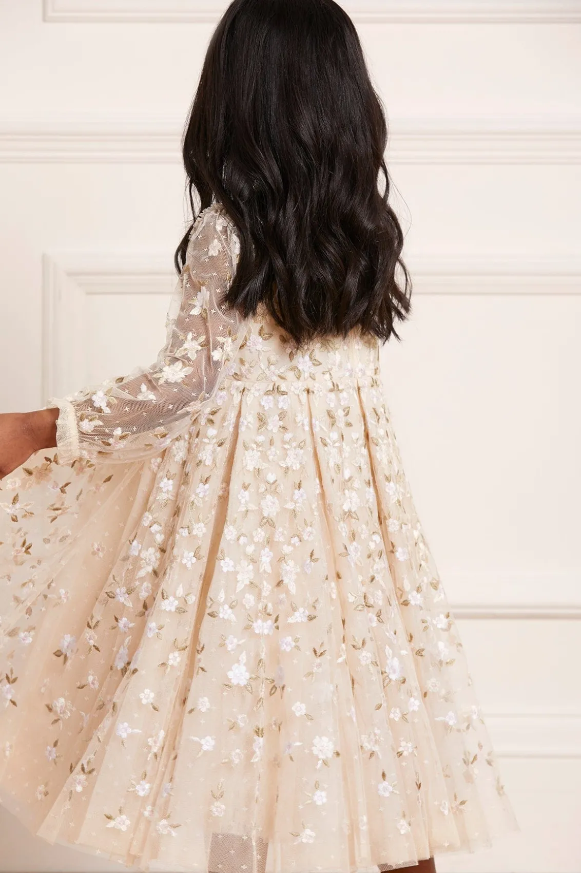 Mummy & Me | Flower Girl^Needle & Thread Camellia Ditsy Long Sleeve Kids Dress Champagne