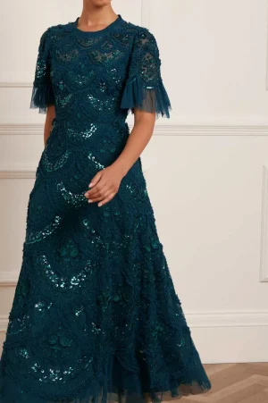 Evening Dresses | Embroidered Dresses^Needle & Thread Carmen Ruffle Ankle Gown Green