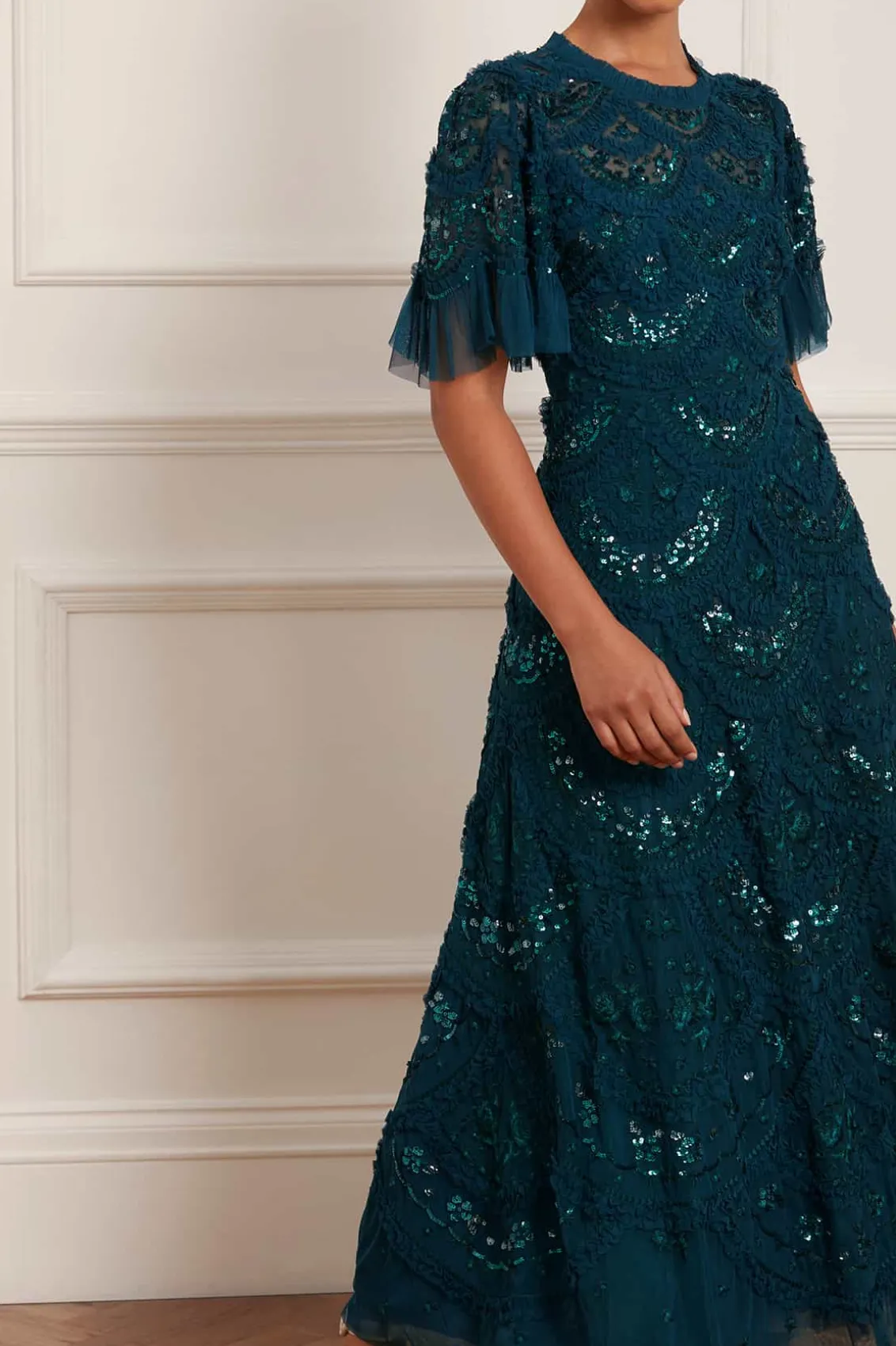 Evening Dresses | Embroidered Dresses^Needle & Thread Carmen Ruffle Ankle Gown Green