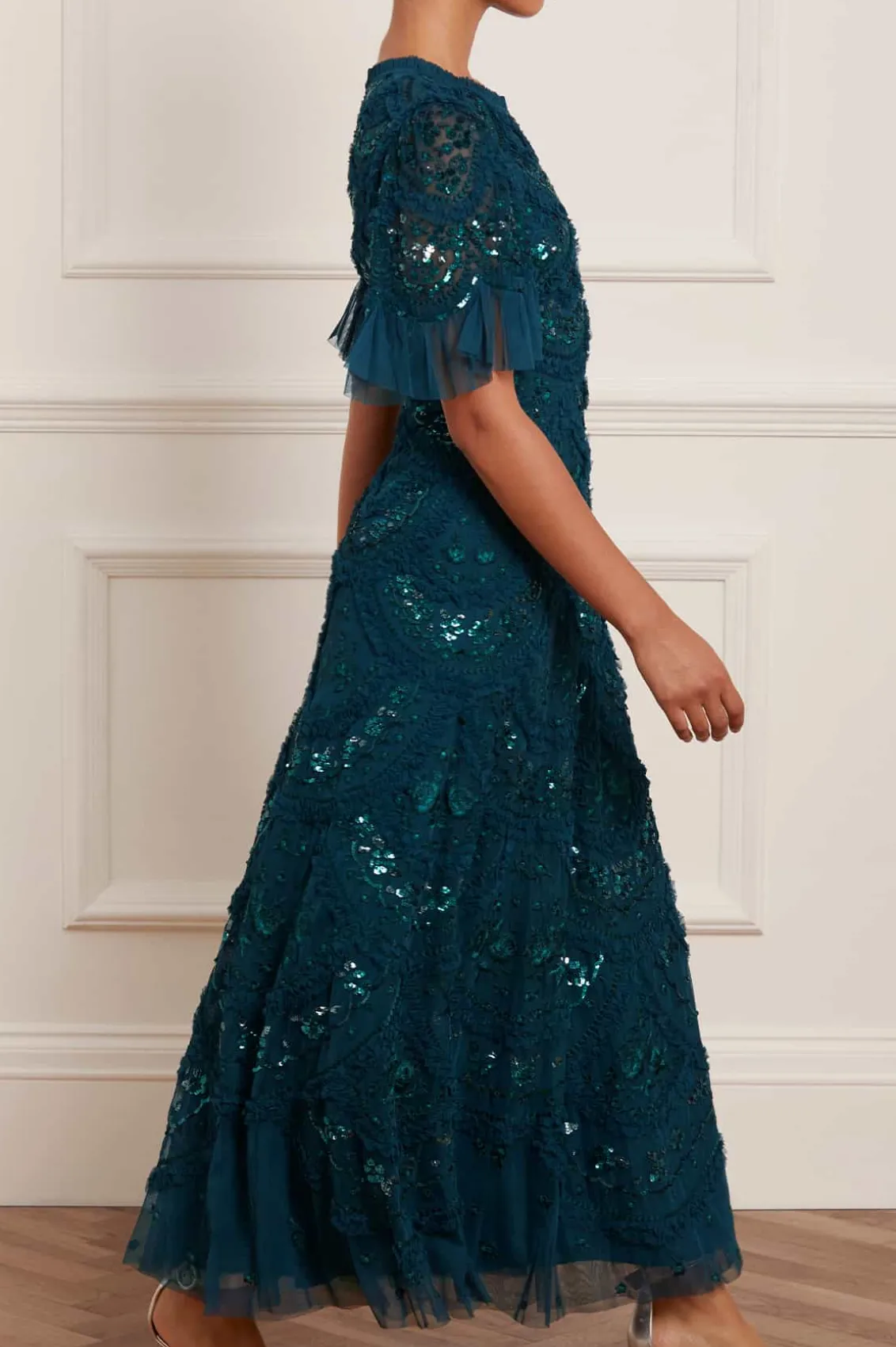 Evening Dresses | Embroidered Dresses^Needle & Thread Carmen Ruffle Ankle Gown Green