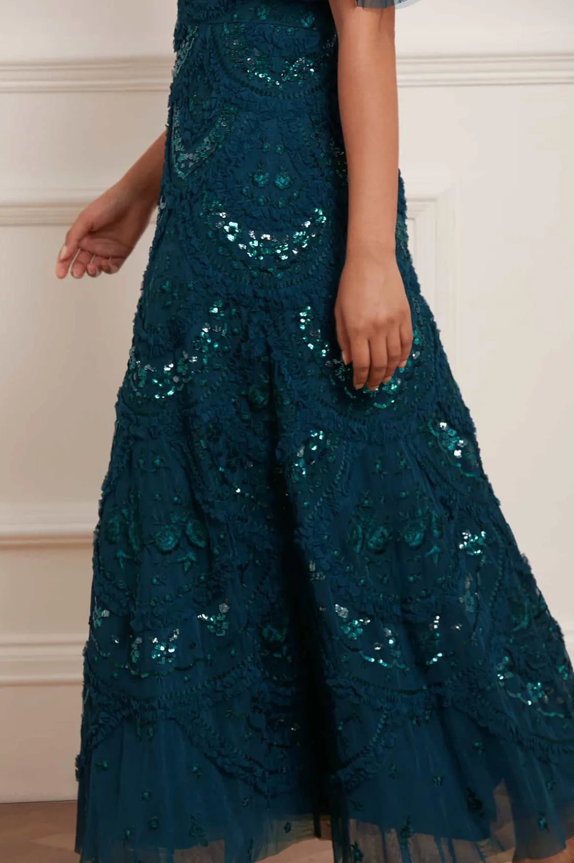 Evening Dresses | Embroidered Dresses^Needle & Thread Carmen Ruffle Ankle Gown Green