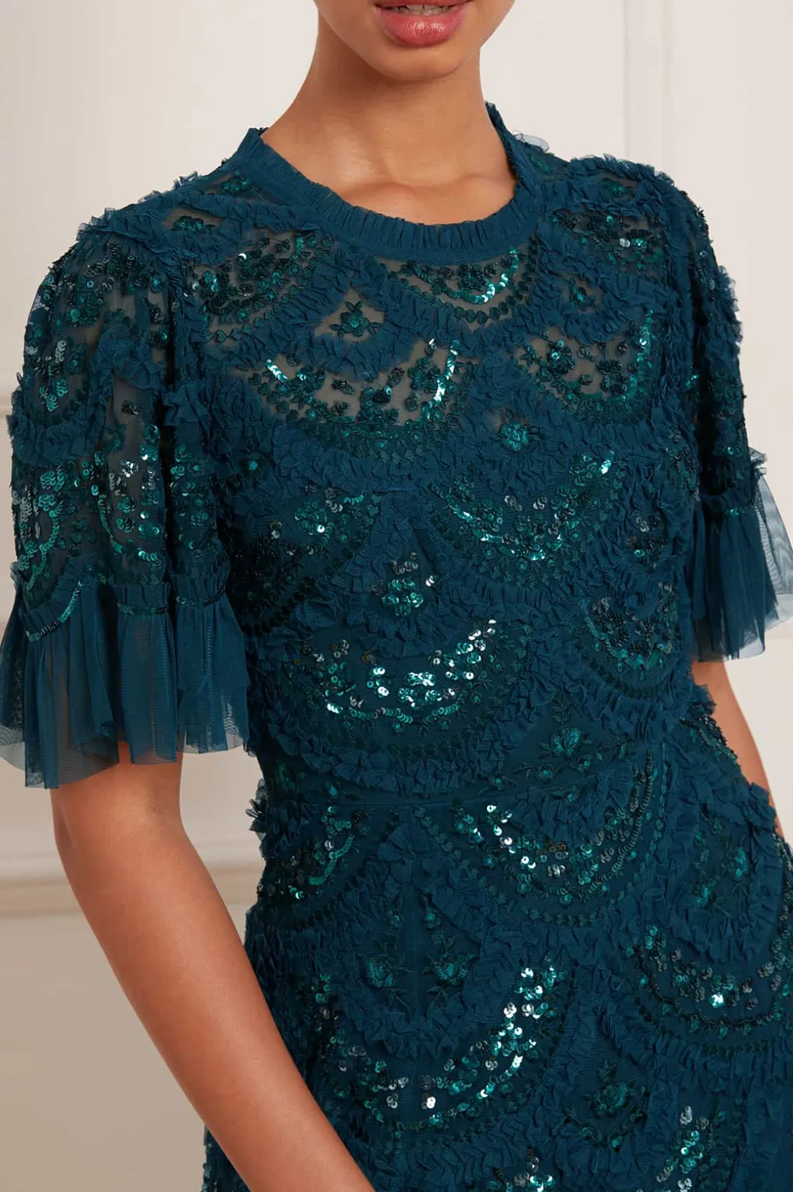 Evening Dresses | Embroidered Dresses^Needle & Thread Carmen Ruffle Ankle Gown Green