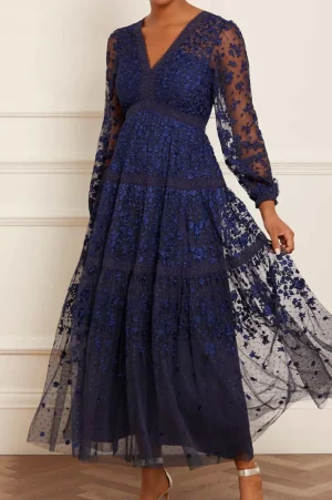 Embroidered Dresses | Responsibly Sourced^Needle & Thread Celestia Ribbon Ankle Gown Blue