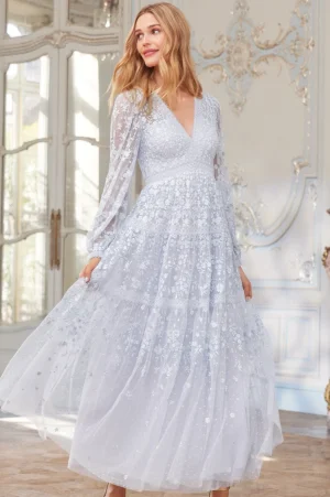 Embroidered Dresses | Responsibly Sourced^Needle & Thread Celestia Ribbon Ankle Gown Blue