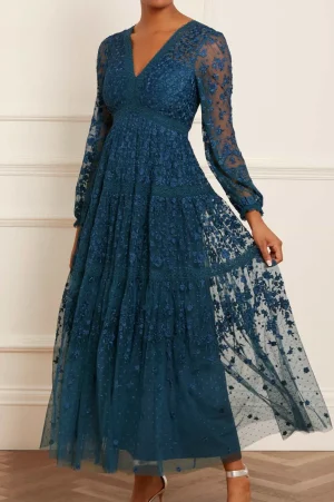 Embroidered Dresses | Responsibly Sourced^Needle & Thread Celestia Ribbon Ankle Gown Blue