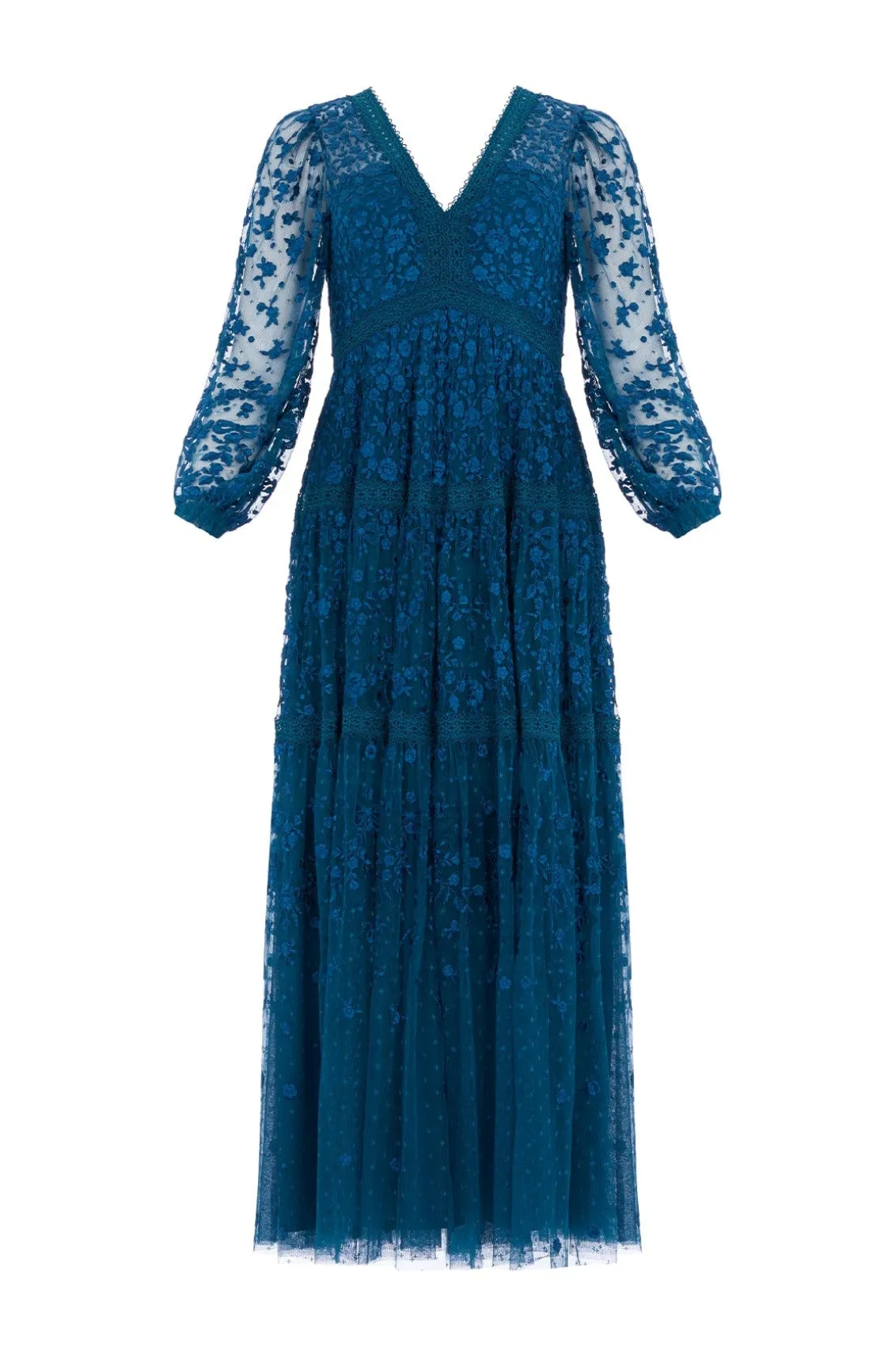 Embroidered Dresses | Responsibly Sourced^Needle & Thread Celestia Ribbon Ankle Gown Blue