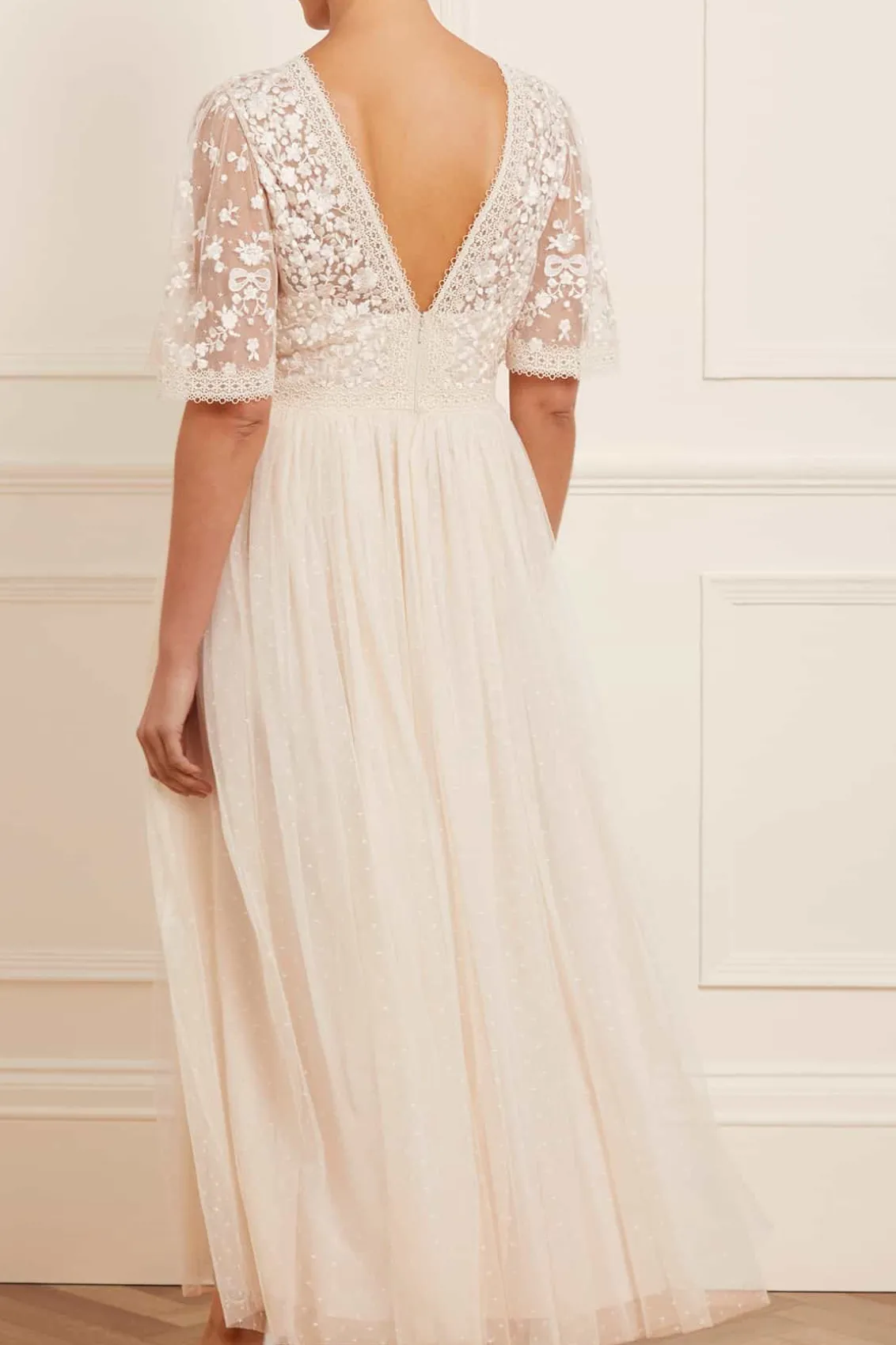 Bridal | Responsibly Sourced^Needle & Thread Celestia Ribbon Bodice Ankle Gown Champagne