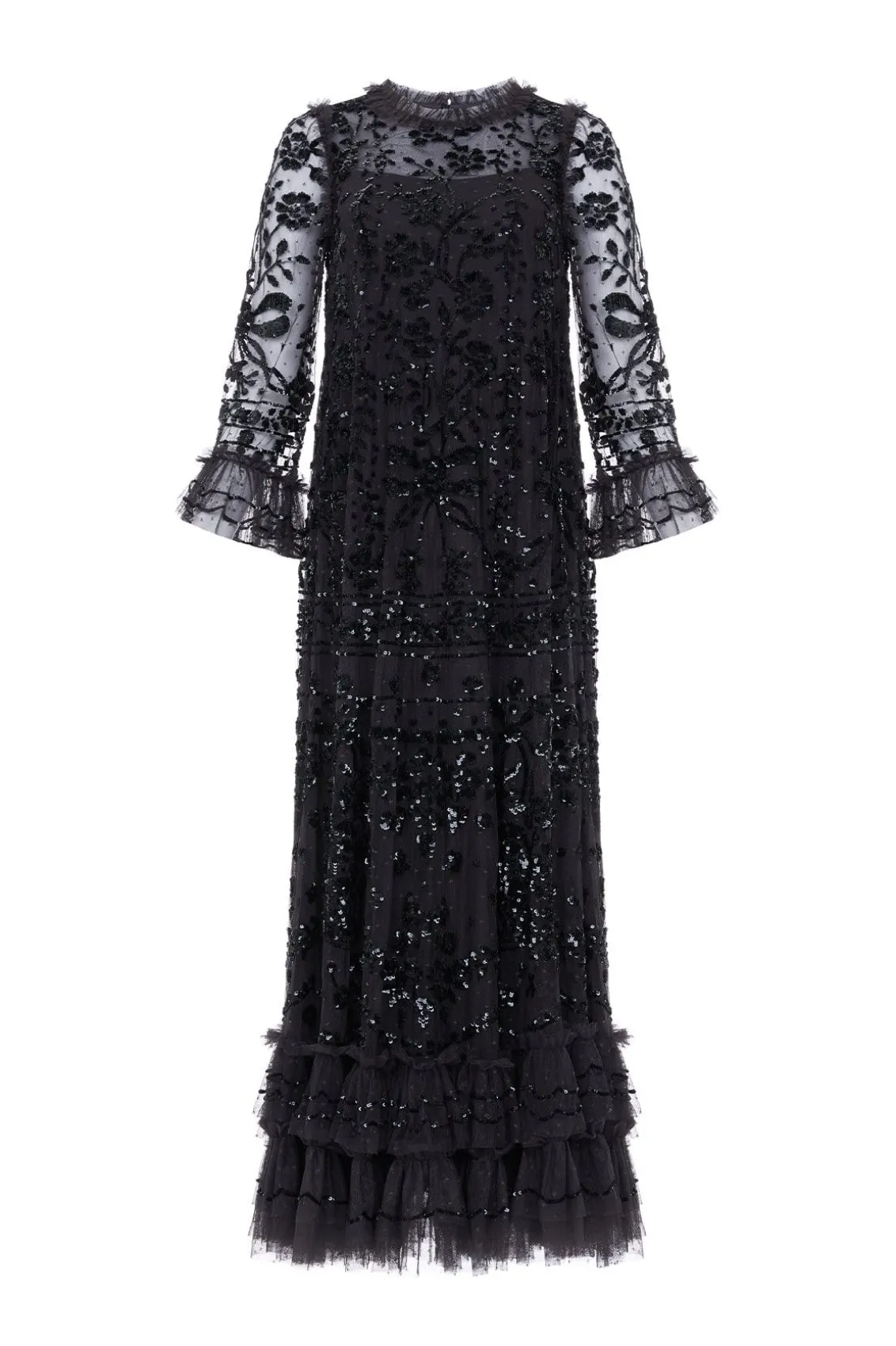 Evening Dresses | Responsibly Sourced^Needle & Thread Celia Long Sleeve Ankle Gown Black