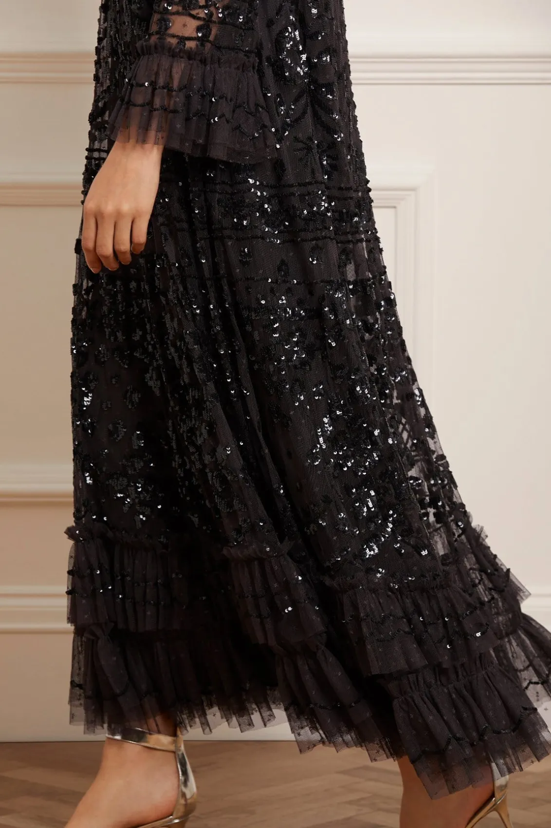Evening Dresses | Responsibly Sourced^Needle & Thread Celia Long Sleeve Ankle Gown Black