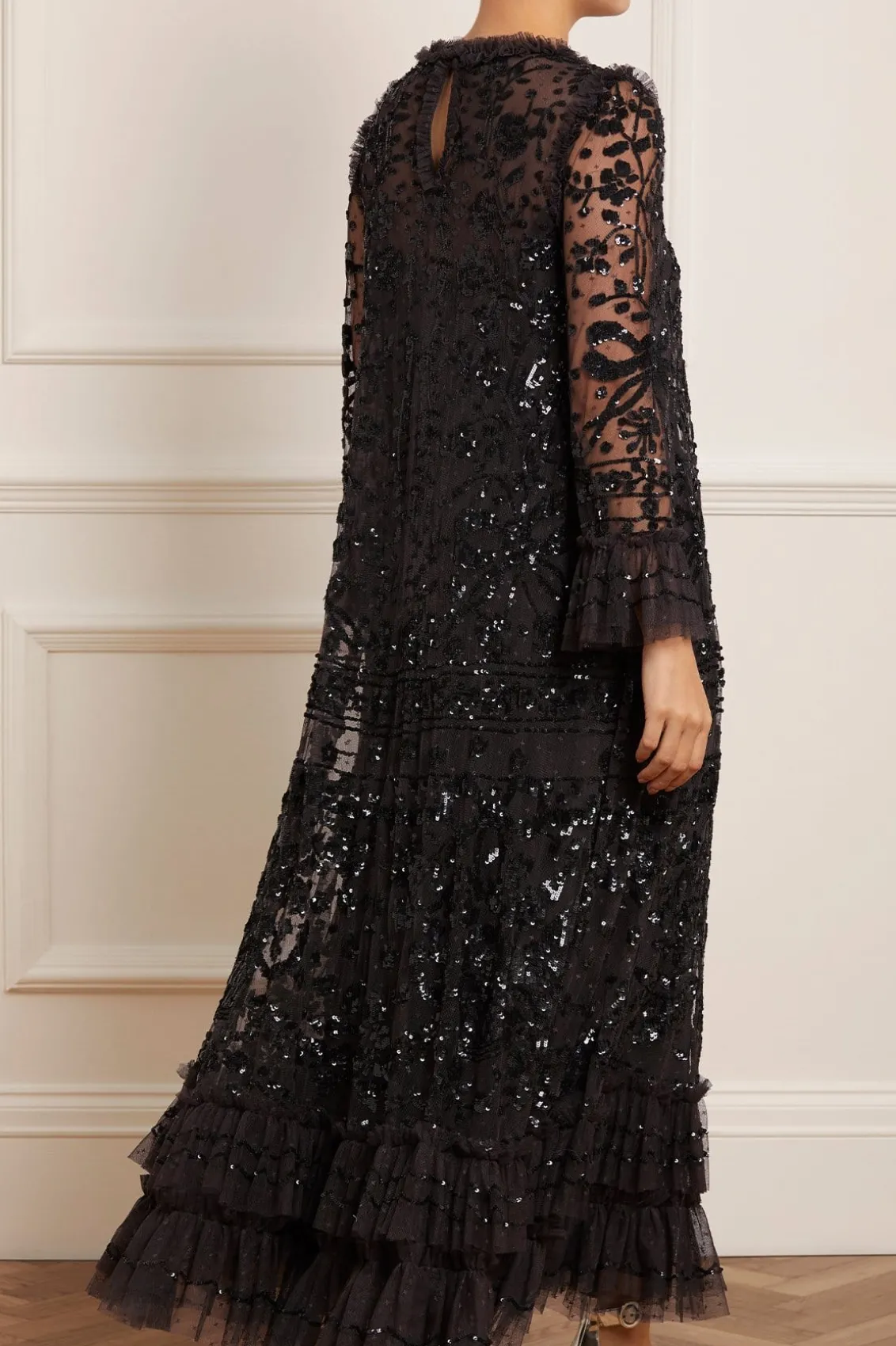 Evening Dresses | Responsibly Sourced^Needle & Thread Celia Long Sleeve Ankle Gown Black