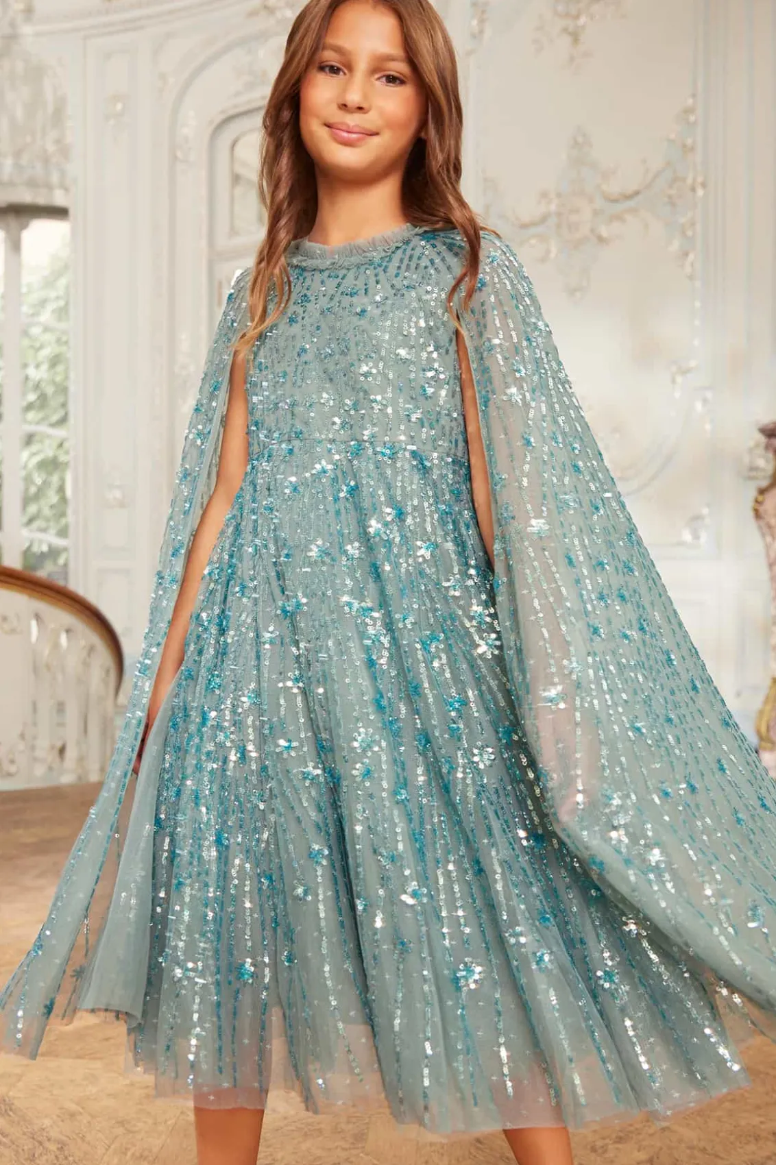 Mummy & Me | Kids Embellished Dresses^Needle & Thread Comet Cape Kids Dress Green