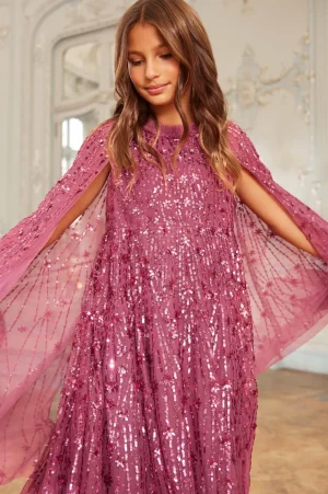 Kids Embellished Dresses | Kids Responsibly Sourced^Needle & Thread Comet Cape Kids Dress Pink
