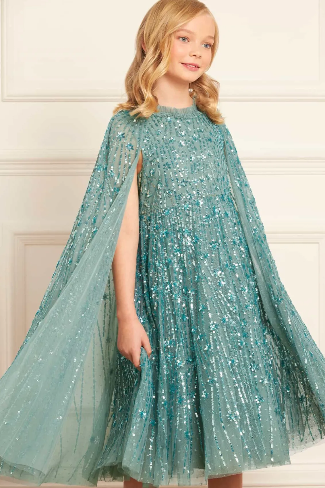 Mummy & Me | Kids Embellished Dresses^Needle & Thread Comet Cape Kids Dress Green