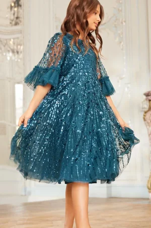 Kids Embellished Dresses | Kids Responsibly Sourced^Needle & Thread Comet Kids Dress Blue