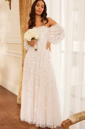 Bridal | Evening Dresses^Needle & Thread Confetti Gloss Off-Shoulder Gown Champagne