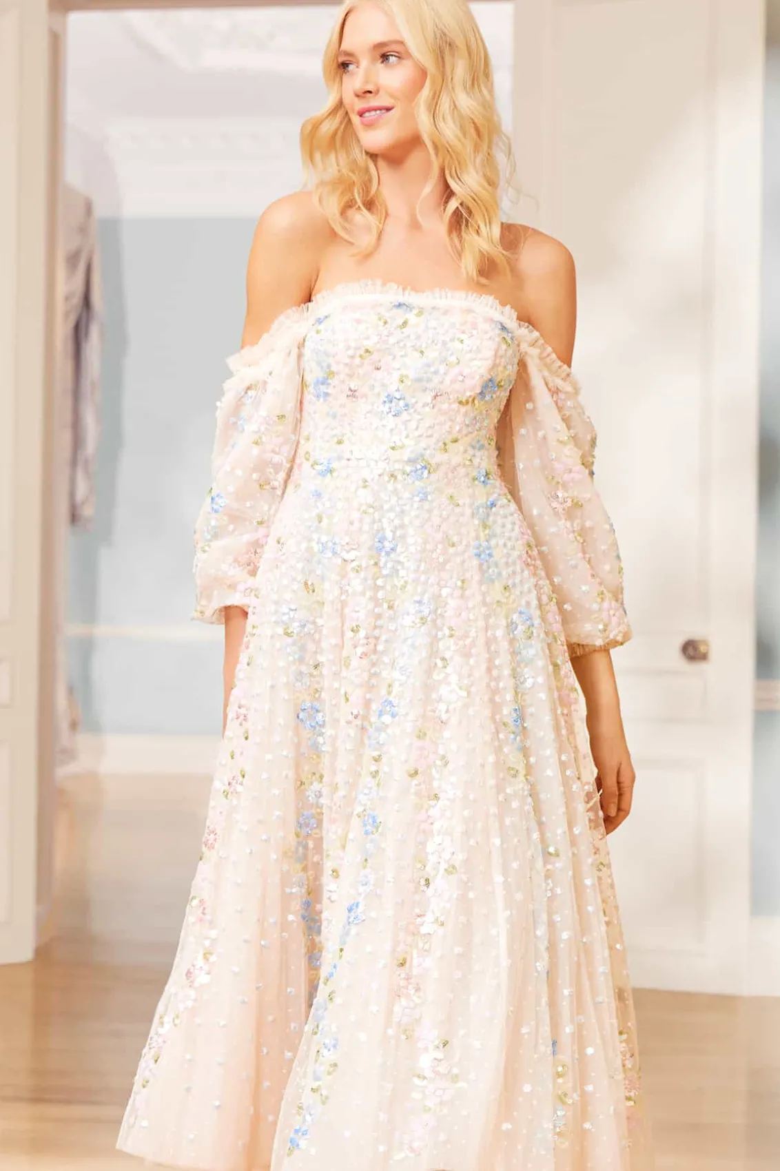 Mummy & Me | Evening Dresses^Needle & Thread Confetti Gloss Off-Shoulder Ballerina Dress Champagne