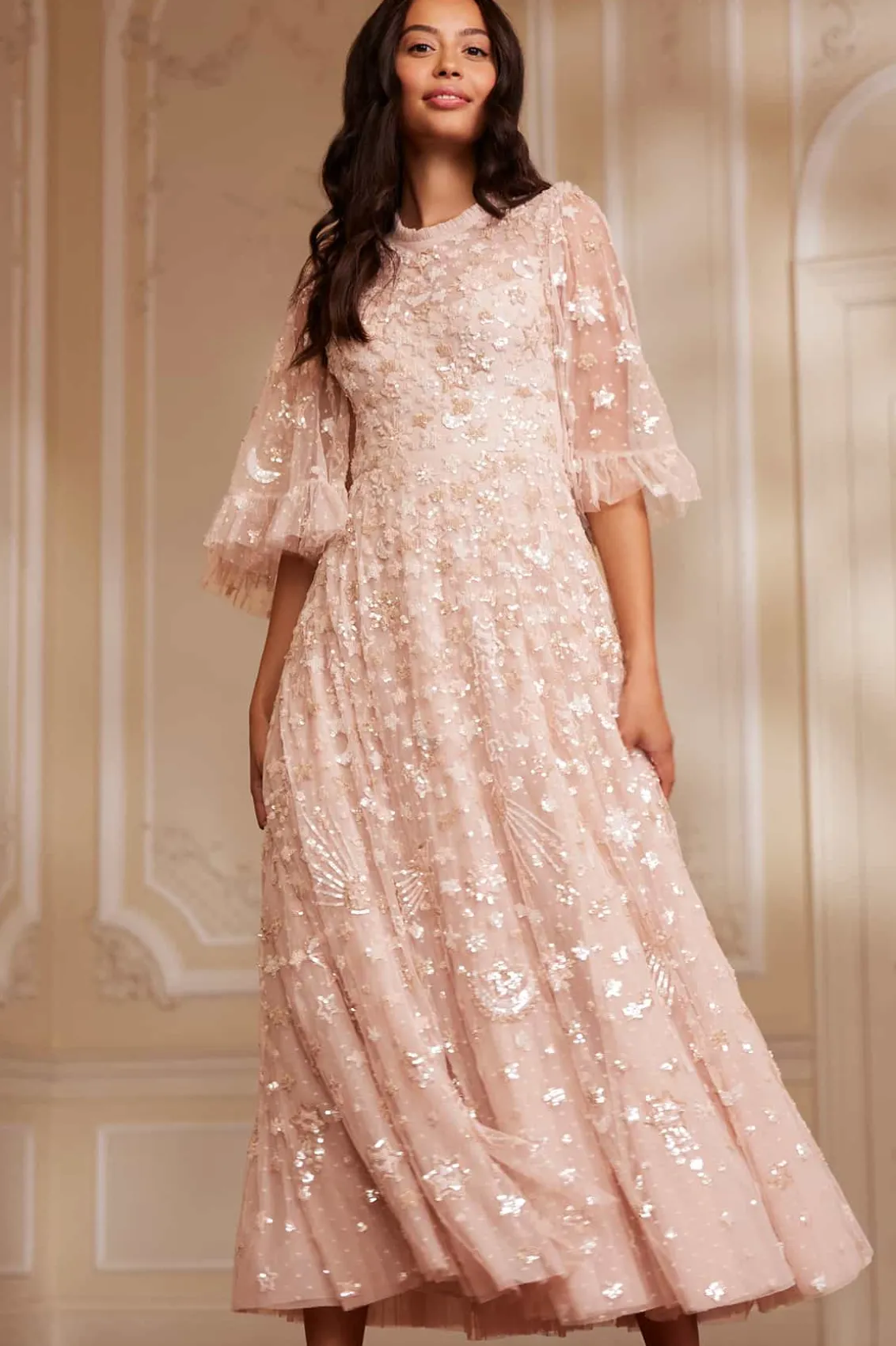 Evening Dresses | Embellished Dresses^Needle & Thread Constellation Gloss Ankle Gown Beige