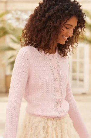 Knitwear^Needle & Thread Crystal Border Short Cardigan Pink