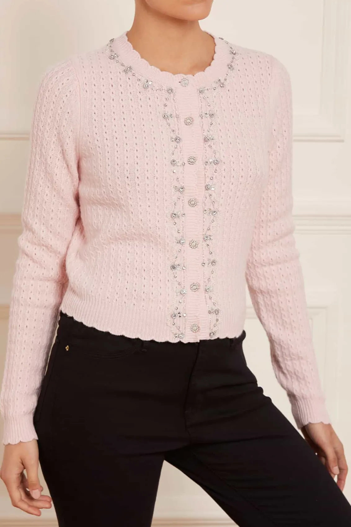 Knitwear^Needle & Thread Crystal Border Short Cardigan Pink
