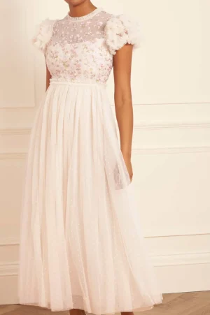 Bridesmaid | Bridal^Needle & Thread Dahlia Ditsy Bodice Round Neck Ankle Gown Champagne