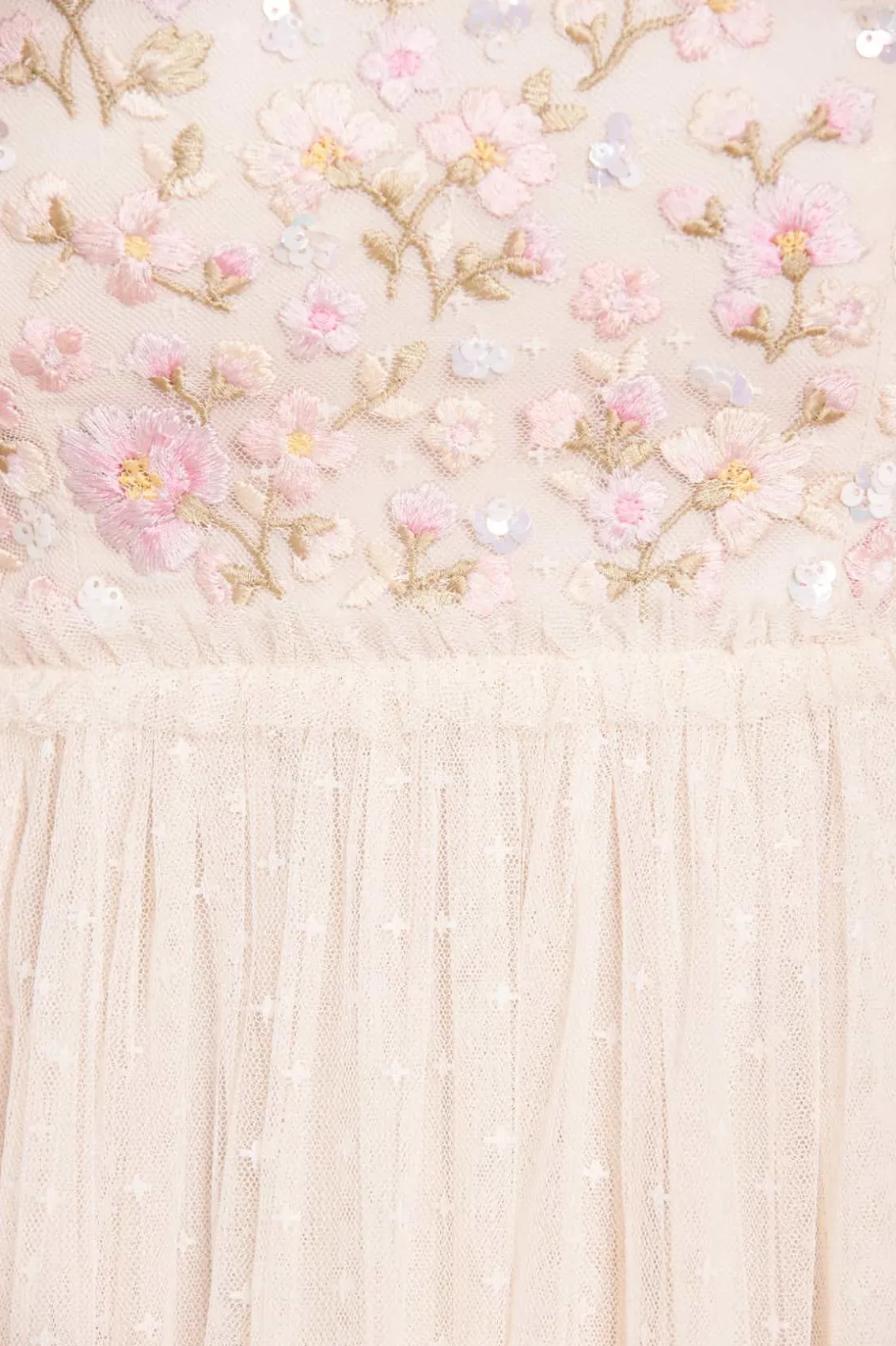 Bridesmaid | Bridal^Needle & Thread Dahlia Ditsy Bodice Round Neck Ankle Gown Champagne