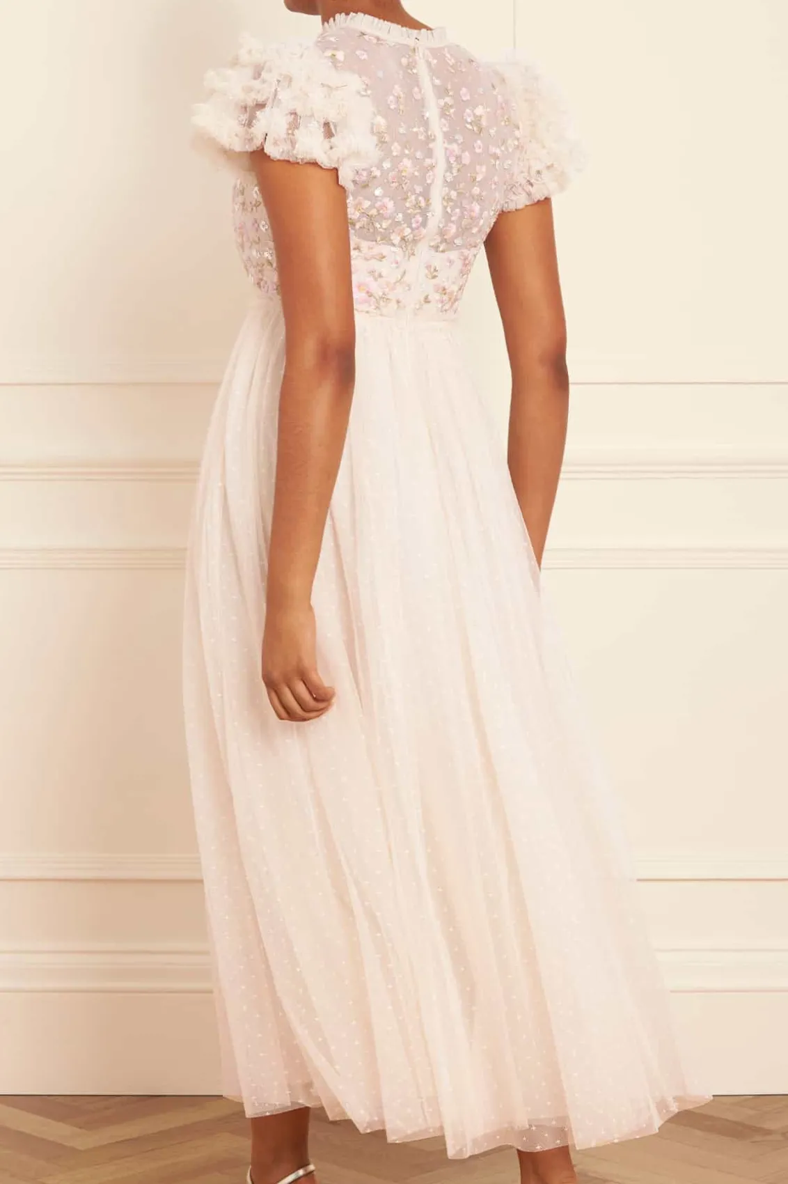 Bridesmaid | Bridal^Needle & Thread Dahlia Ditsy Bodice Round Neck Ankle Gown Champagne