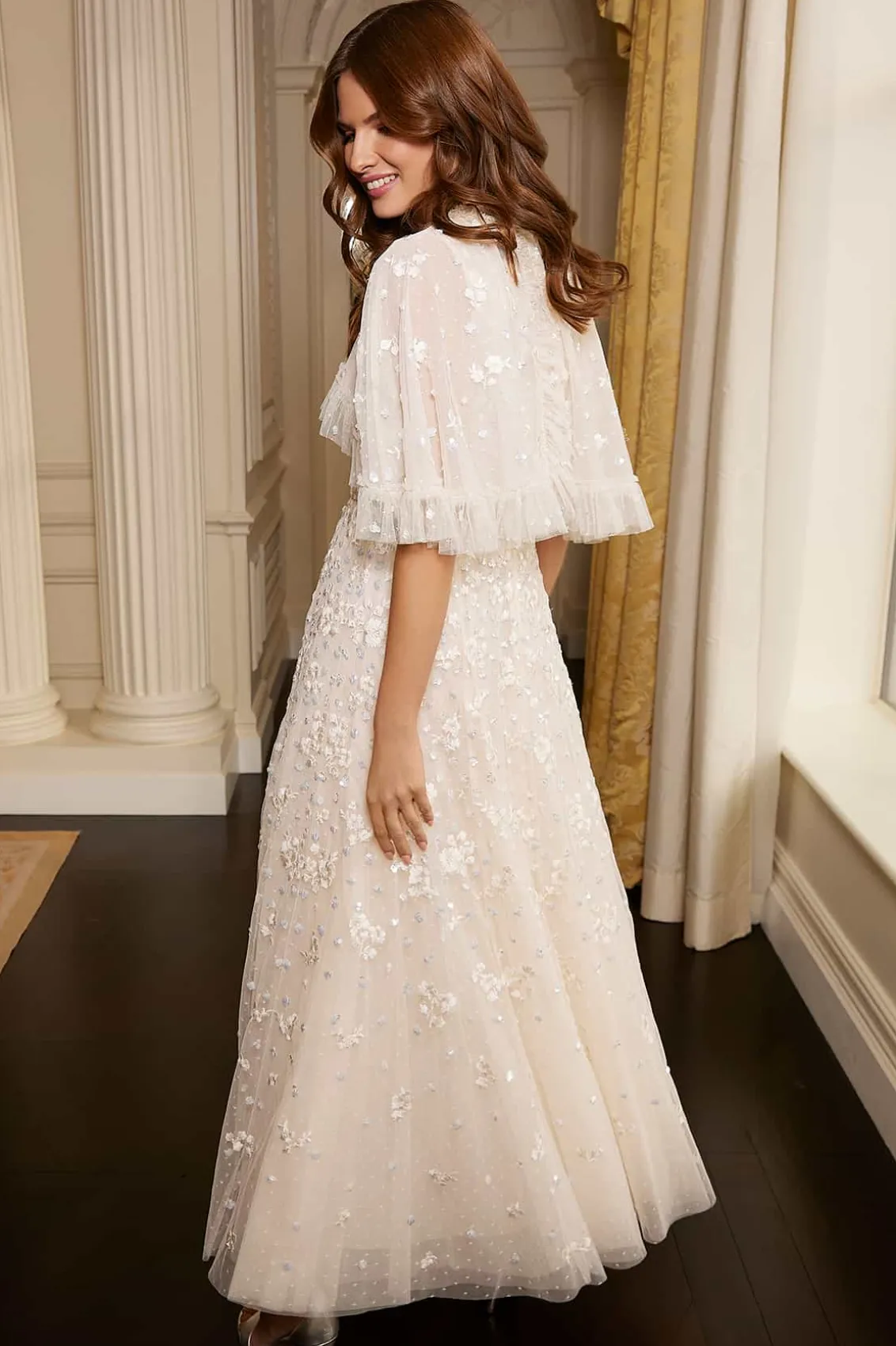 Bridal | Mummy & Me^Needle & Thread Dahlia Ditsy Short Cape Ankle Gown Champagne