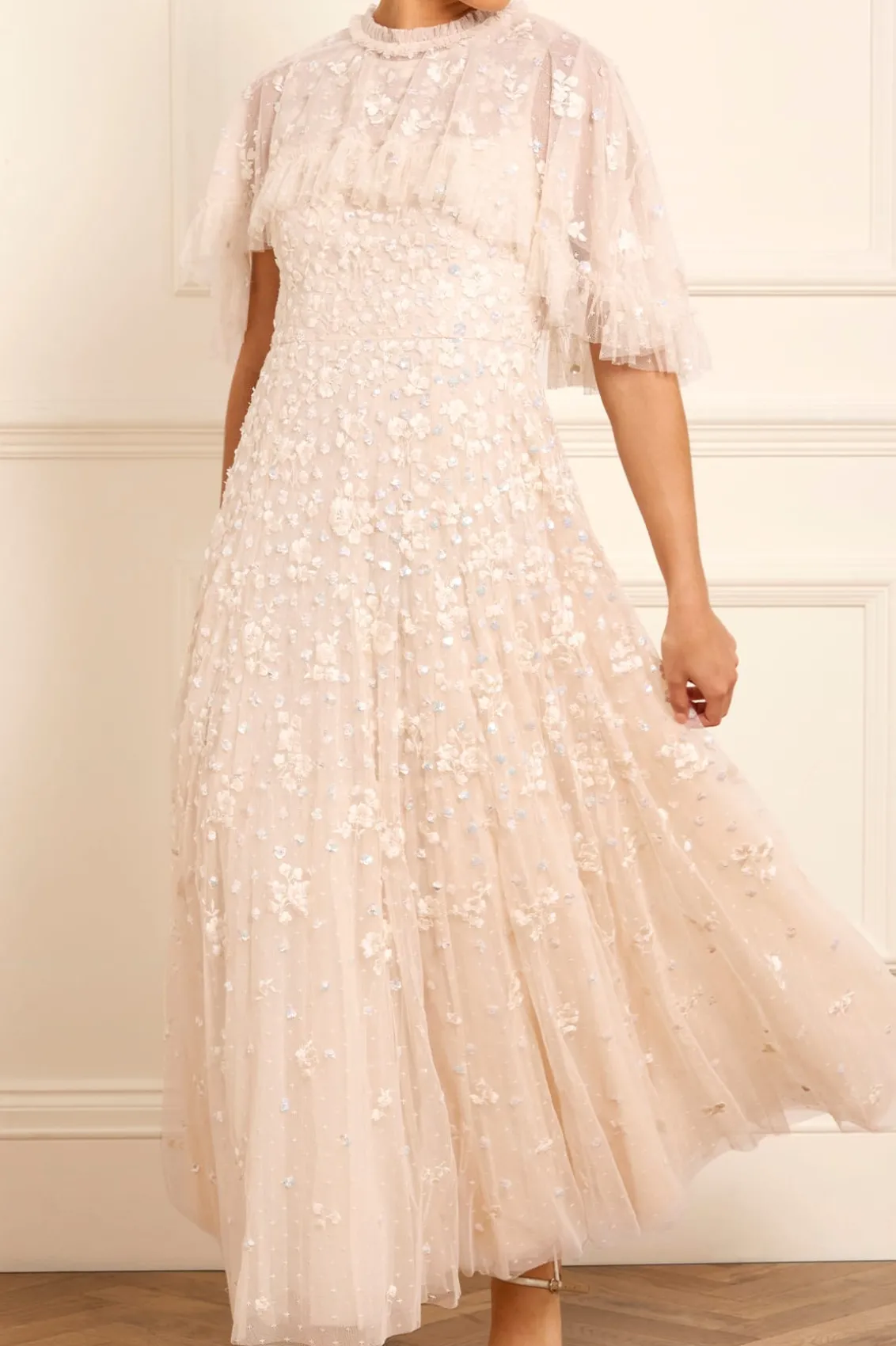 Bridal | Mummy & Me^Needle & Thread Dahlia Ditsy Short Cape Ankle Gown Champagne
